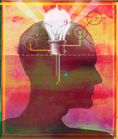 Light Bulb And Connections In Mans Head Illustration Id173291651