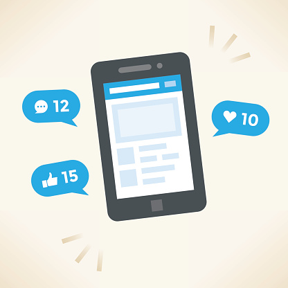 Social media cartoon smart phone with updates