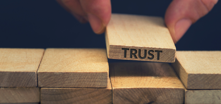 Building blocks with TRUST written on one block