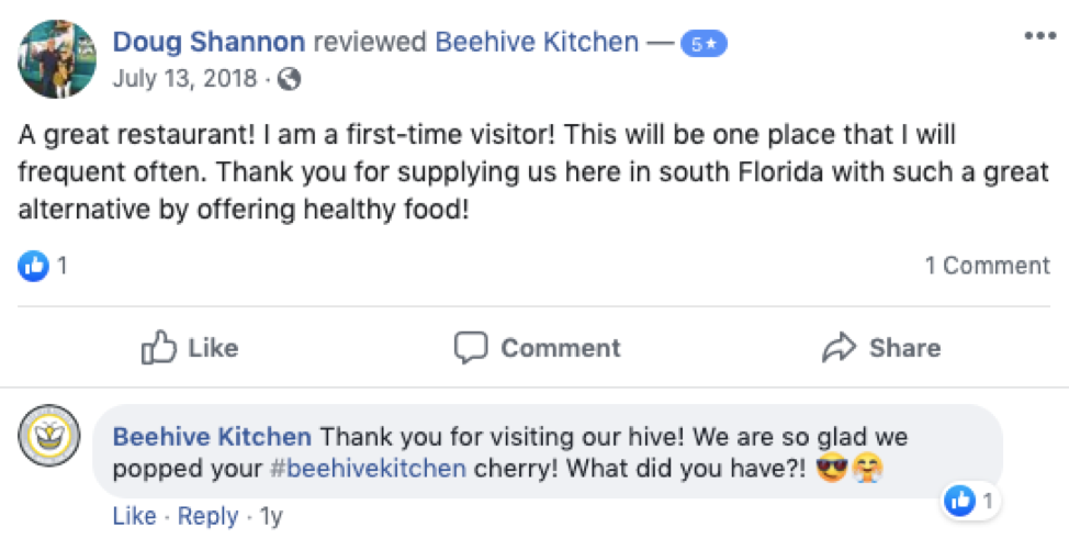 five star facebook restaurant review
