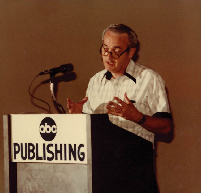 Addressing an ABC Publishing meeting in 1977.
