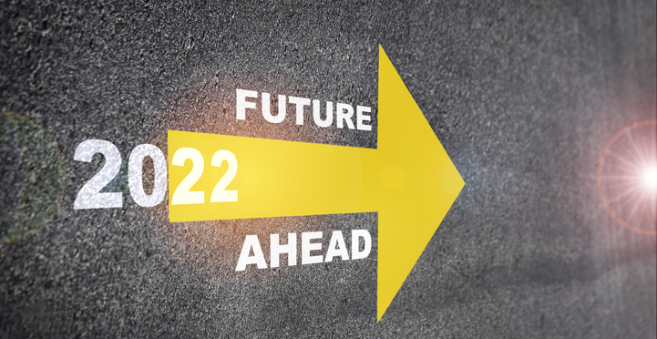 New Year 2022 And Future Ahead Word With Yellow Arrow On Road Surface