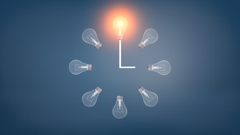 Ideas And Innovation   Light Bulbs Looking Like Clock