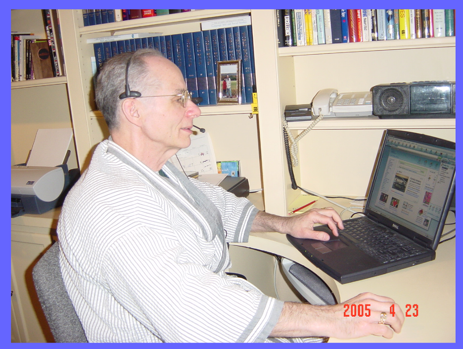 Lon Zimmerman conducing telephone research in 2005 from home