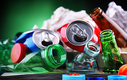 Recyclables Consisting Of Glass, Plastic, Metal And Paper