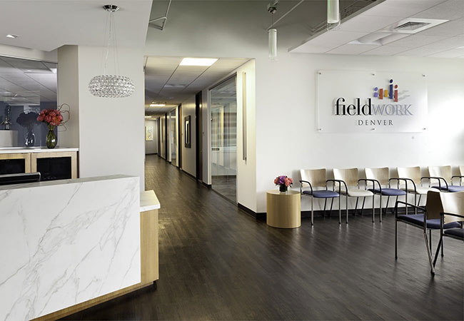 Fieldwork company space showing its front desk.