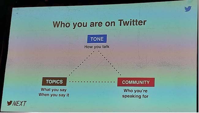 Image of a slide from the Twitter session.