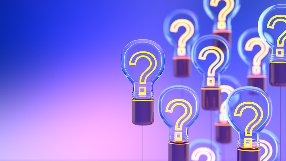 Many Lightbulbs Question Marks Inside Blue Background