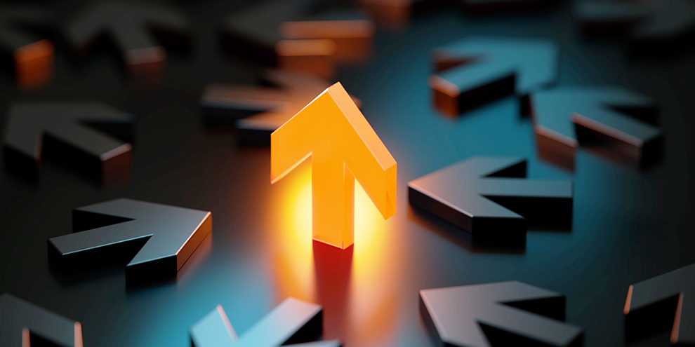 Dark Background Single Gold Glow Arrow Pointing Up