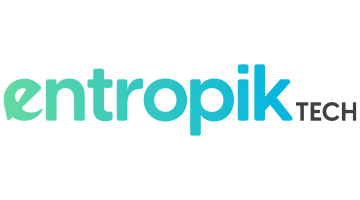 Entropik logo. White background. Entropik is a green to blue gradient and tech is in black.