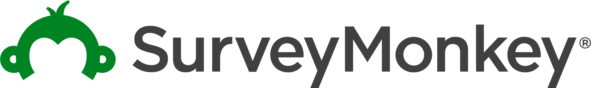 SurveyMonkey logo with black text and a green monkey head outline on a white background.