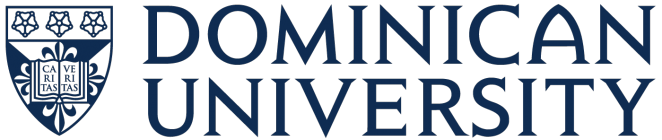 Dominican University logo in navy on a white background.