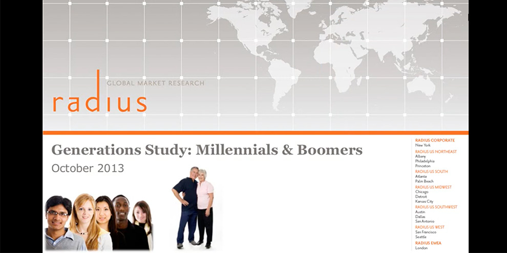 Radius Global Marketing Research Webinar Title Slide Generation Study Millenials Boomers