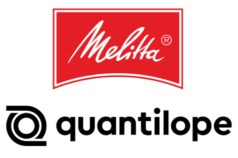 The red flag-like Melitta logo stacked on top of the black quantilope logo.
