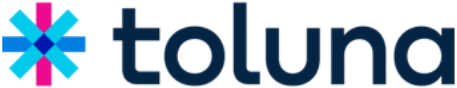 Toluna logo. A pink and blue asterisk to the left and Toluna written in black to the right.