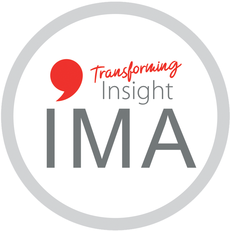 Insight Management Academy’s circular logo. A light grey circle outlines a white circle. Inside the white circle is a red apostrophe to the right of that is the word “Transforming” in red cursive. Below, transforming “Insight” is written in gray. Below are the letters “I,” “M” and “A” in gray.