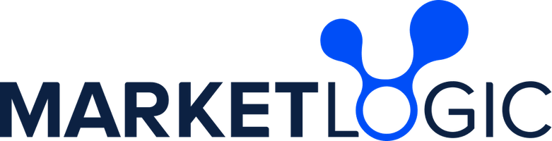 Market Logic Software logo. Market is written in bold, thick and black type face. Logic is in a thin, black type face with the letter “O” in blue with a design.