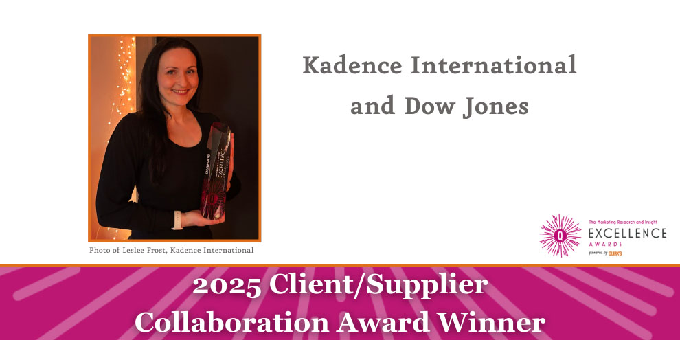 Kadence International Dow Jones 2025 Client Supplier Collaboration Award Winner Quirks Awards
