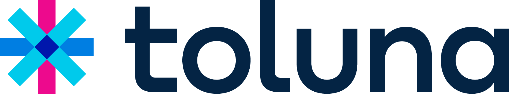 Toluna’s logo. A light blue, dark blue and pink asterisk with ‘toluna’ spelt out in black, lowercase text.