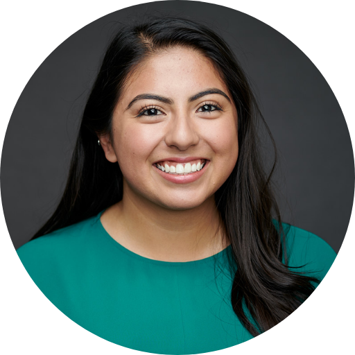 Jacqueline Cervantes’ circular headshot on a dark gray background.