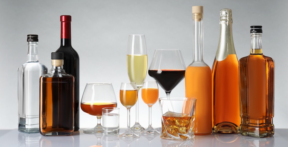 A series of alcoholic beverages.