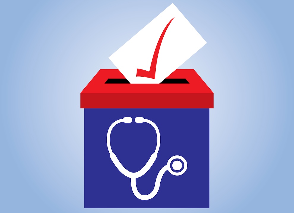 Putting a vote in a health care ballot box