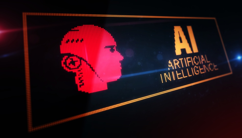 A robot head representing AI