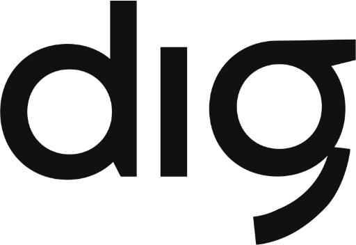 The dig logo. Black, lowercase letters that spell out the company name.