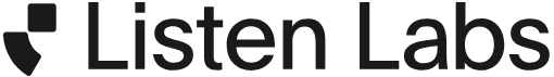 Listen Labs’s all black logo. To the left of the company name written in sentence case is a square with a partial circle off the lower left corner.