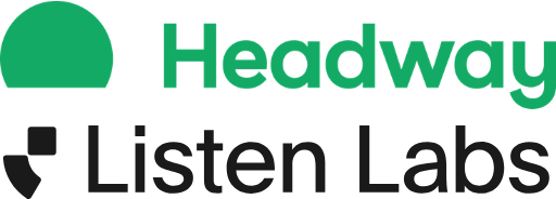 Listen Labs’s all black logo below an all-green Headway logo.