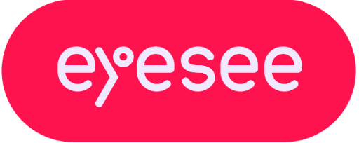 EyeSee’s logo – A bright pinkish-red colored oval with the company name written in sentence case, white text in the middle.